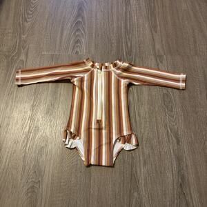 Rylee + Cru Anti-UV Pinstripe Rash Guard Swim Suit 0-3 Months NEW